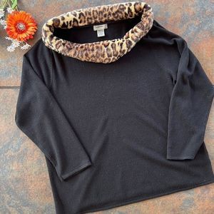 black sweater with cheetah collar